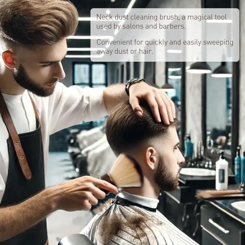 Jaasuee Large Neck Duster Soft Nylon Hair Barber Brush with Wooden Handle - Face Cleaning Hairbrush for Haircuts and Styling Kits, Brown - görsel 5