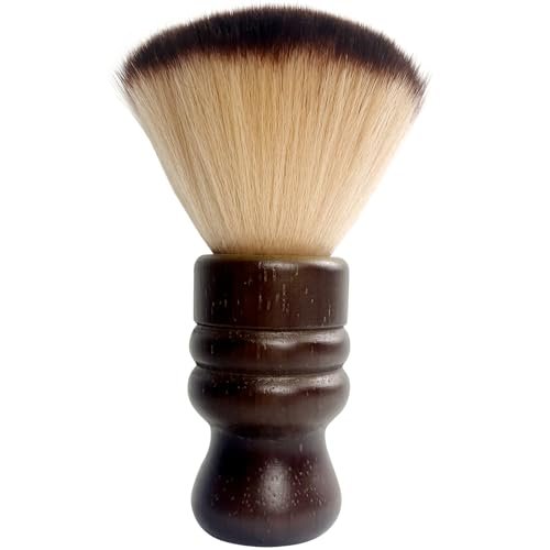 Jaasuee Large Neck Duster Soft Nylon Hair Barber Brush with Wooden Handle - Face Cleaning Hairbrush for Haircuts and Styling Kits, Brown - görsel 1
