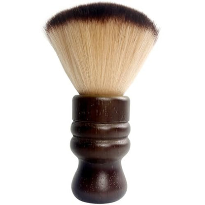 Jaasuee Large Neck Duster Soft Nylon Hair Barber Brush with Wooden Handle - Face Cleaning Hairbrush for Haircuts and Styling Kits, Brown