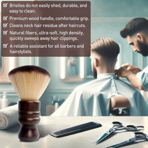 Jaasuee Large Neck Duster Soft Nylon Hair Barber Brush with Wooden Handle - Face Cleaning Hairbrush for Haircuts and Styling Kits, Brown - görsel 3