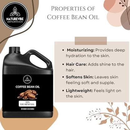 Naturevibe Botanicals 100% Pure Coffee Bean Oil - 32 oz | Natural Moisturizer for Skin & Hair Care Avelisse