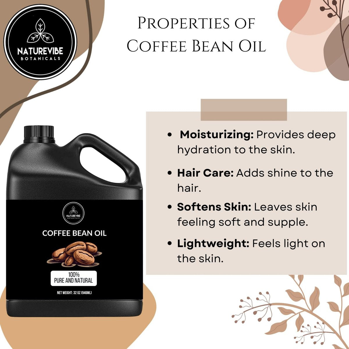 Naturevibe Botanicals 100% Pure Coffee Bean Oil - 32 oz | Natural Moisturizer for Skin & Hair Care Avelisse