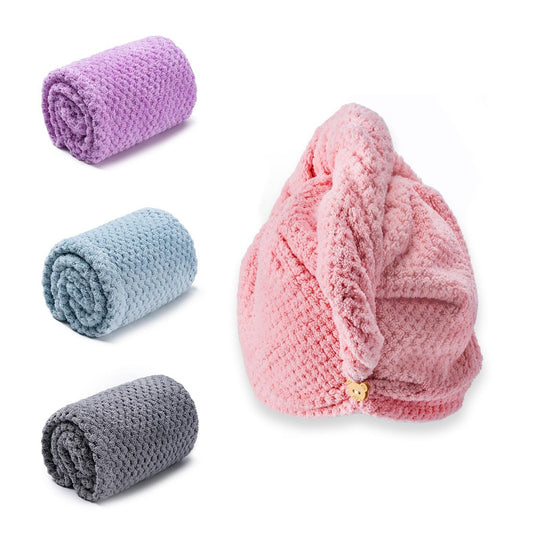 Amrules Hair Towel Wrap 4 Pack - 9.8 x 25.6 Inch Microfiber Towel Turbans for Wet Hair, Quick-Dry Hair Drying Towels for Curly and Long Hair, Bathroom Essentials for Women