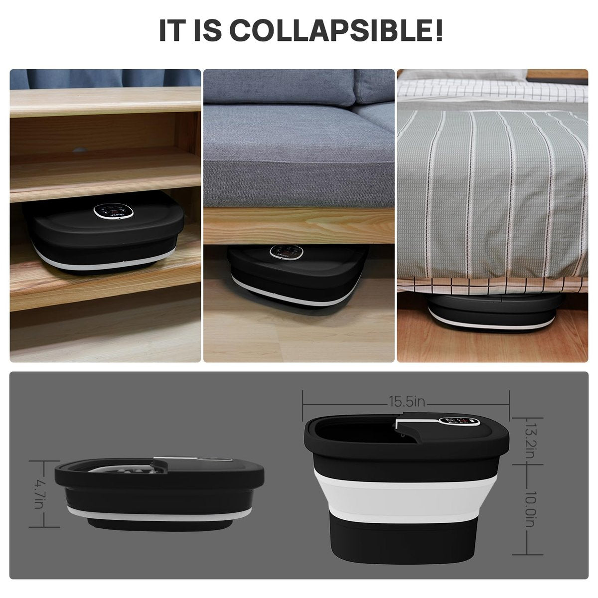 HOSPAN Collapsible Foot Spa with Electric Rotary Massage, Heat, Bubbles, and 24 Shiatsu Massage Balls for Stress Relief Avelisse