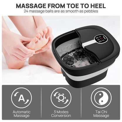 HOSPAN Collapsible Foot Spa with Electric Rotary Massage, Heat, Bubbles, and 24 Shiatsu Massage Balls for Stress Relief Avelisse