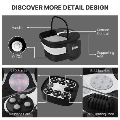 HOSPAN Collapsible Foot Spa with Electric Rotary Massage, Heat, Bubbles, and 24 Shiatsu Massage Balls for Stress Relief Avelisse