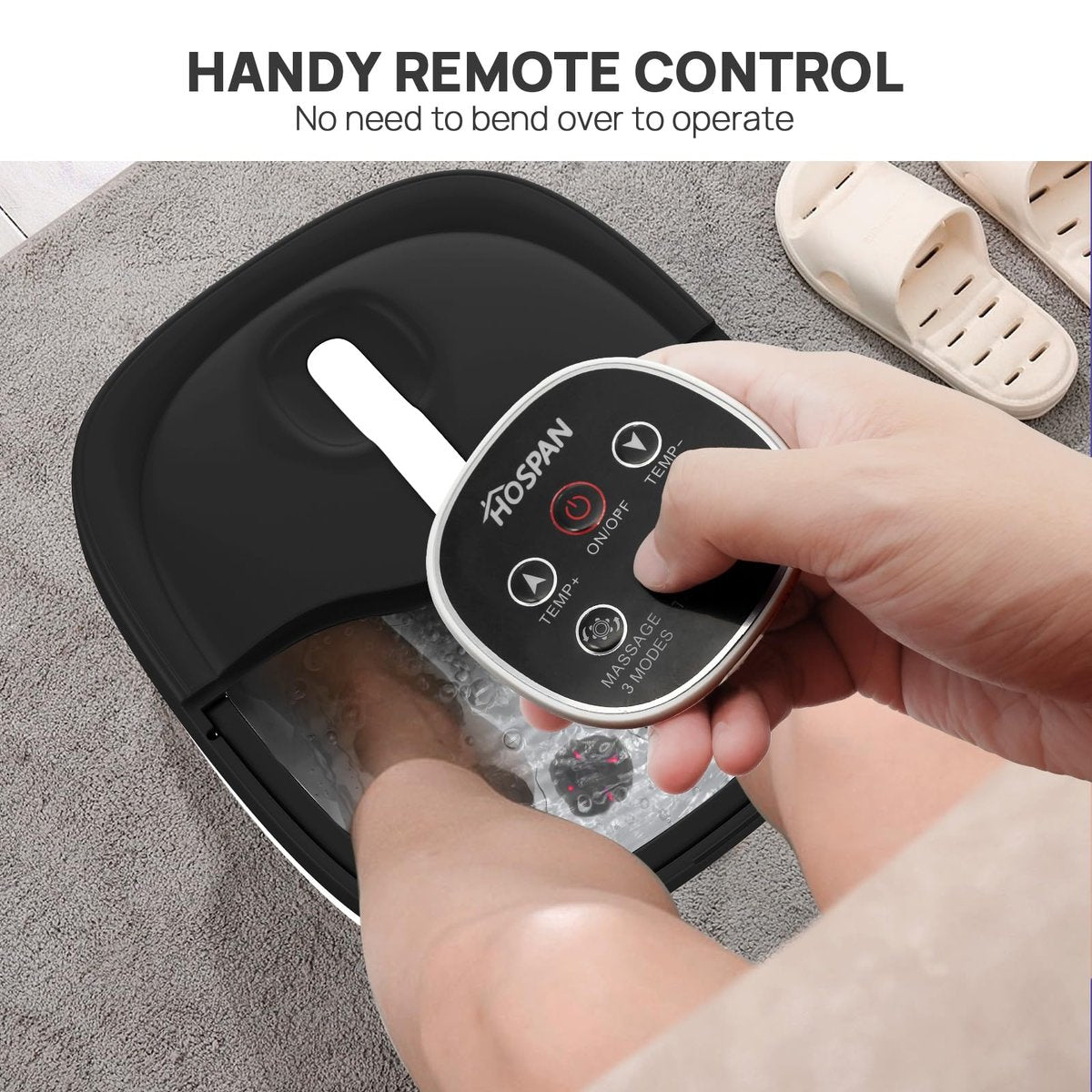 HOSPAN Collapsible Foot Spa with Electric Rotary Massage, Heat, Bubbles, and 24 Shiatsu Massage Balls for Stress Relief Avelisse