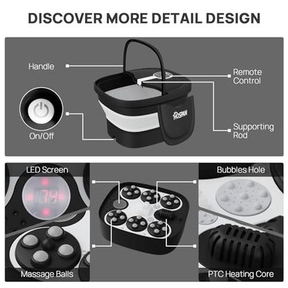 HOSPAN Collapsible Foot Spa with Electric Rotary Massage, Heat, Bubbles, and 24 Shiatsu Massage Balls for Stress Relief Avelisse