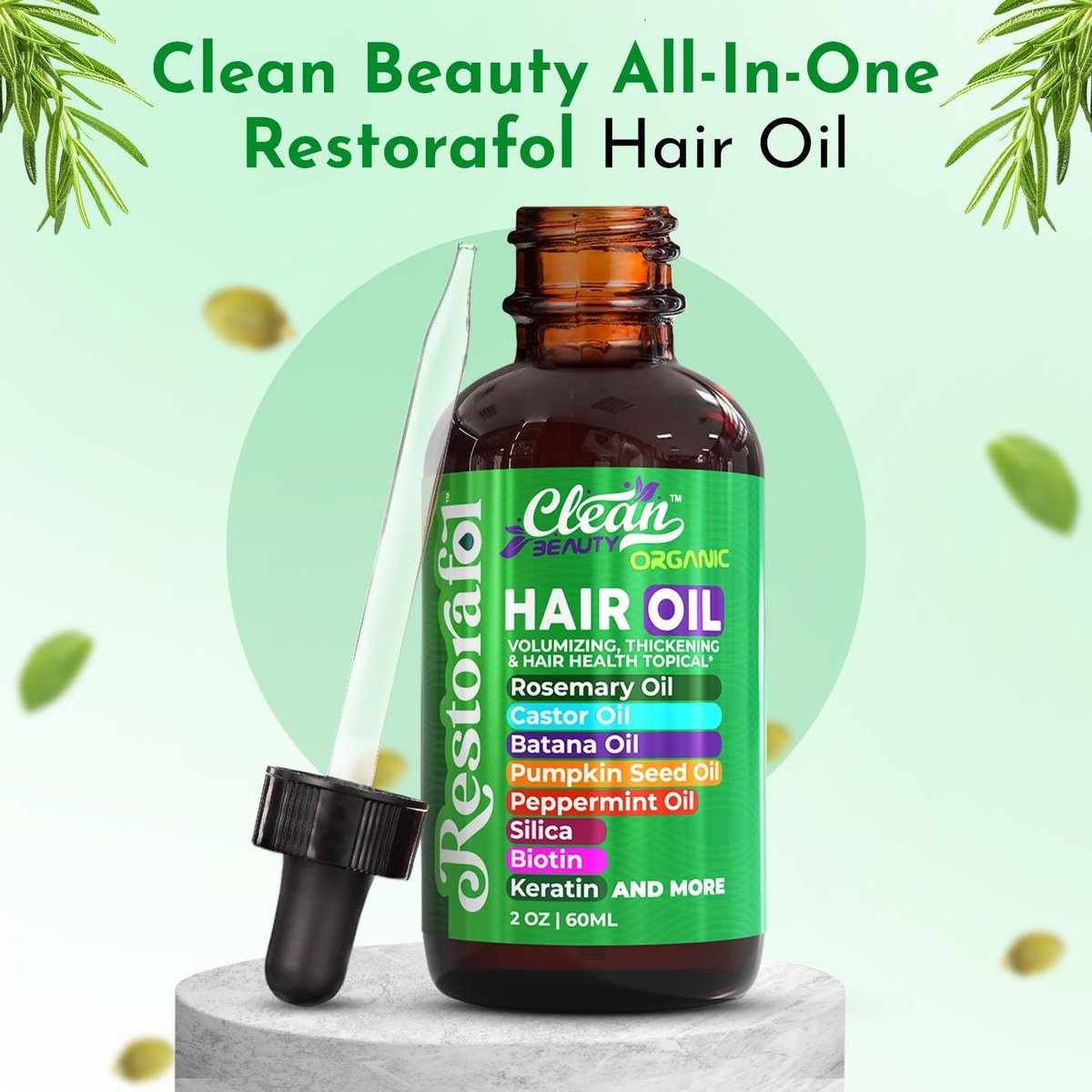 Clean Beauty Rosemary Hair Oil for Growth with Castor Oil, Batana Oil, Pumpkin Seed Oil, Peppermint Oil, Silica, Biotin, Collagen, Keratin, Saw Palmetto, Horsetail, Tea Tree, Vit E, Aloe Vera, Jojoba (2 Fl Oz) Avelisse