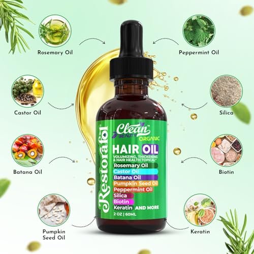 Clean Beauty Rosemary Hair Oil for Growth with Castor Oil, Batana Oil, Pumpkin Seed Oil, Peppermint Oil, Silica, Biotin, Collagen, Keratin, Saw Palmetto, Horsetail, Tea Tree, Vit E, Aloe Vera, Jojoba (2 Fl Oz) Avelisse