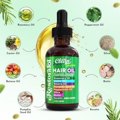 Clean Beauty Rosemary Hair Oil for Growth with Castor Oil, Batana Oil, Pumpkin Seed Oil, Peppermint Oil, Silica, Biotin, Collagen, Keratin, Saw Palmetto, Horsetail, Tea Tree, Vit E, Aloe Vera, Jojoba (2 Fl Oz) Avelisse