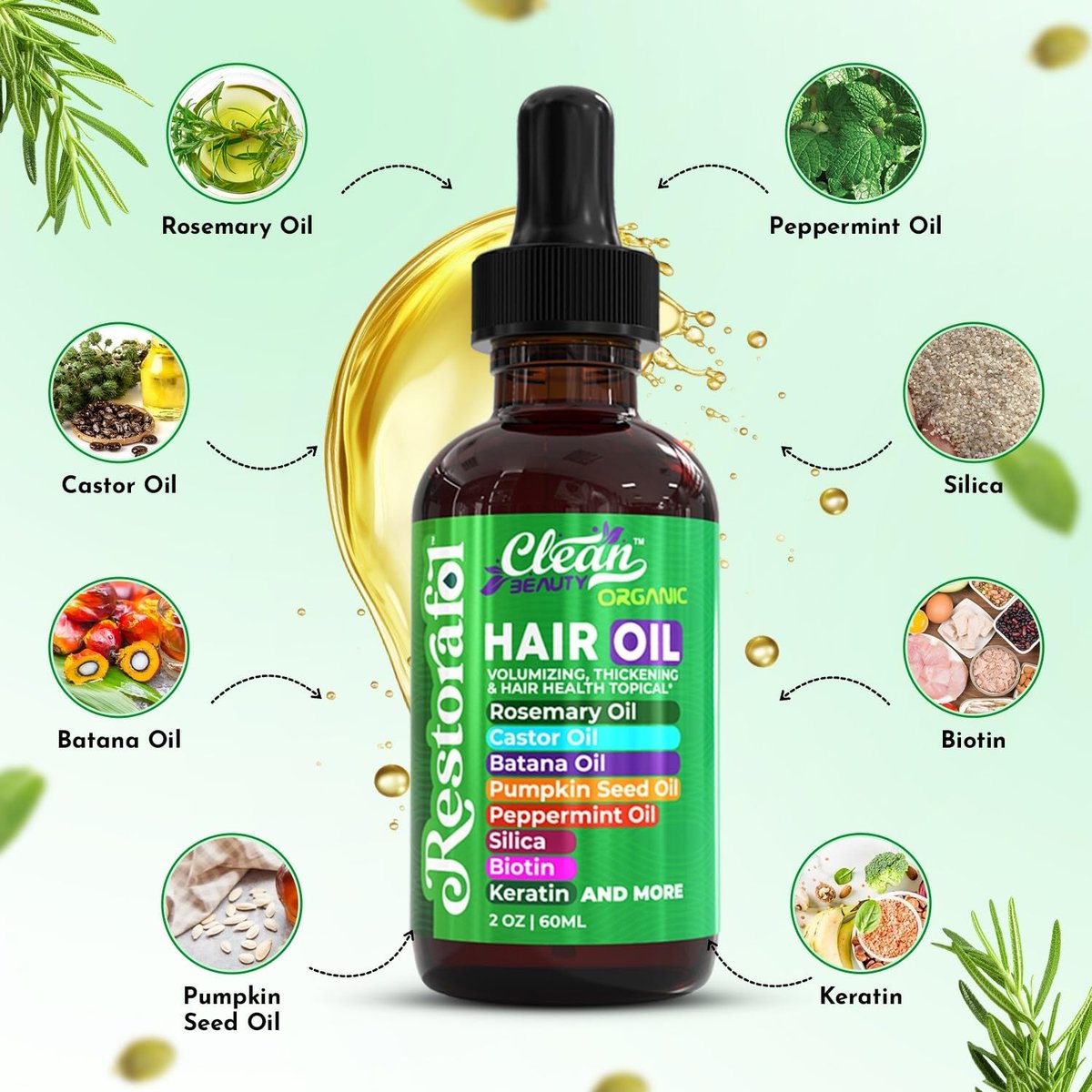 Clean Beauty Rosemary Hair Oil for Growth with Castor Oil, Batana Oil, Pumpkin Seed Oil, Peppermint Oil, Silica, Biotin, Collagen, Keratin, Saw Palmetto, Horsetail, Tea Tree, Vit E, Aloe Vera, Jojoba (2 Fl Oz) Avelisse