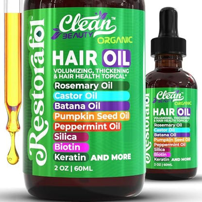 Clean Beauty Rosemary Hair Oil for Growth with Castor Oil, Batana Oil, Pumpkin Seed Oil, Peppermint Oil, Silica, Biotin, Collagen, Keratin, Saw Palmetto, Horsetail, Tea Tree, Vit E, Aloe Vera, Jojoba (2 Fl Oz) Avelisse
