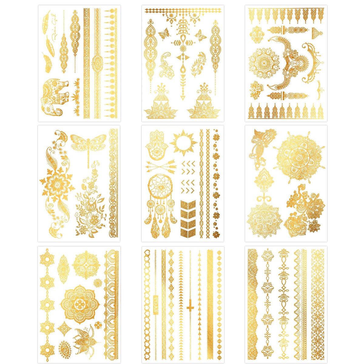 Konsait 9 Sheets Metallic Tattoos - Elaborate Floral Elephant Patterns Gold Temporary Tattoos for Women & Girls, Festival & Party Accessories - görsel 13