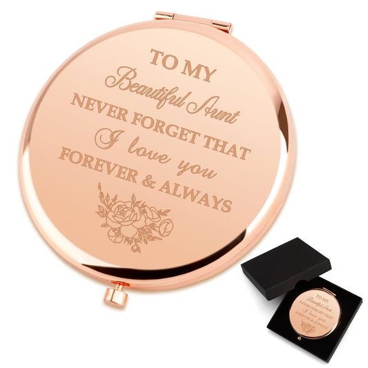 Personalized Compact Mirror for Aunt – Stainless Steel Travel Mirror, Auntie Gift Idea, Christmas Birthday Present for Aunt