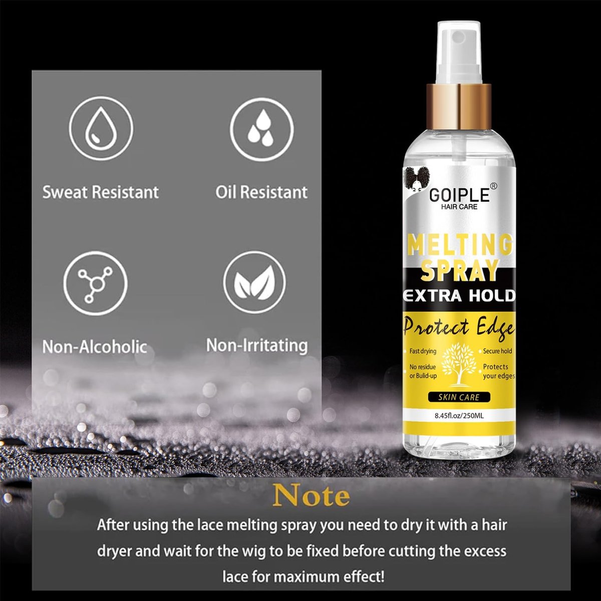 Goiple Lace Melting and Holding Spray – 8.45 fl oz Glue-Less Hair Adhesive for Wigs, Lace Frontals, and Closure Extensions | Strong Natural Hold with Control - görsel 5