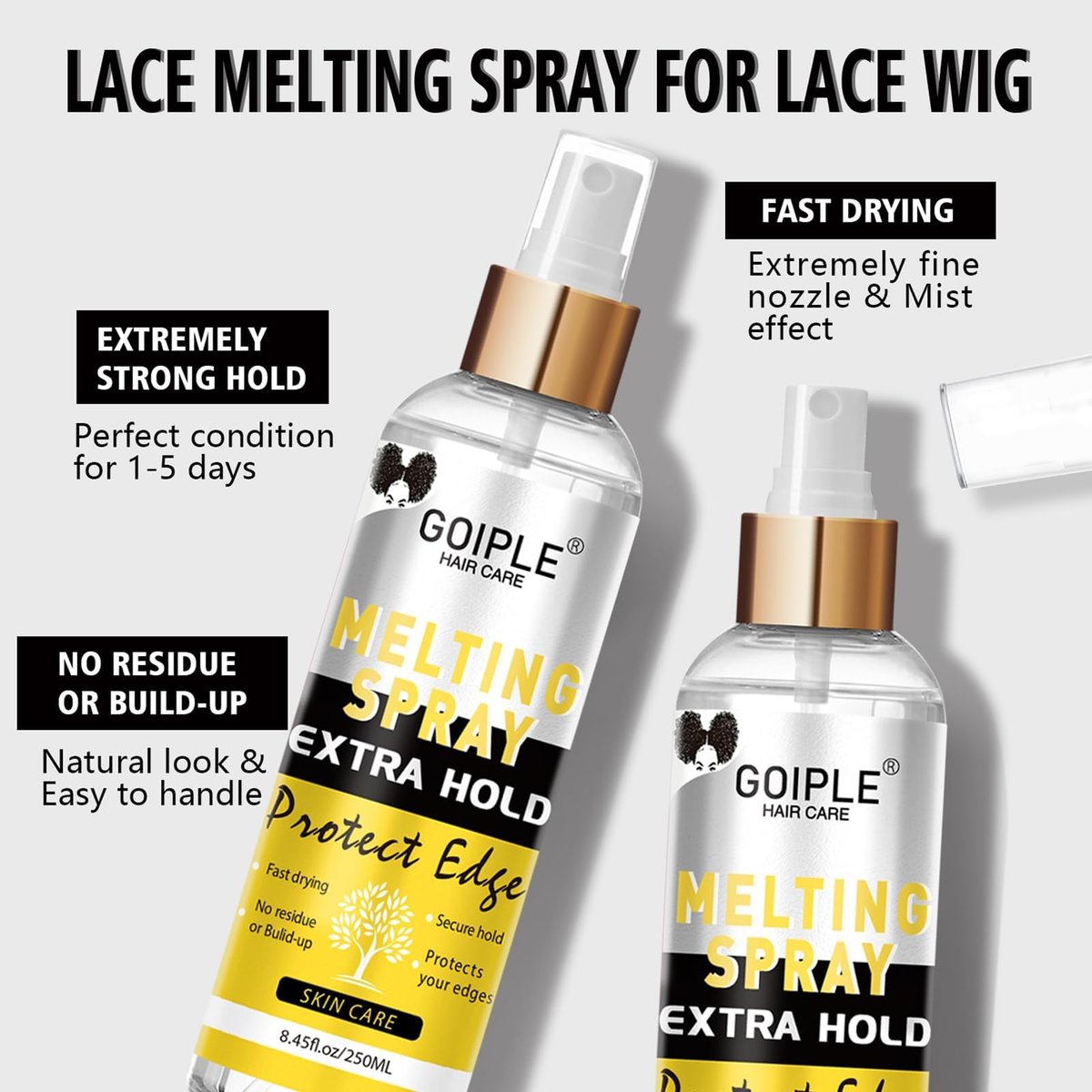 Goiple Lace Melting and Holding Spray – 8.45 fl oz Glue-Less Hair Adhesive for Wigs, Lace Frontals, and Closure Extensions | Strong Natural Hold with Control - görsel 7