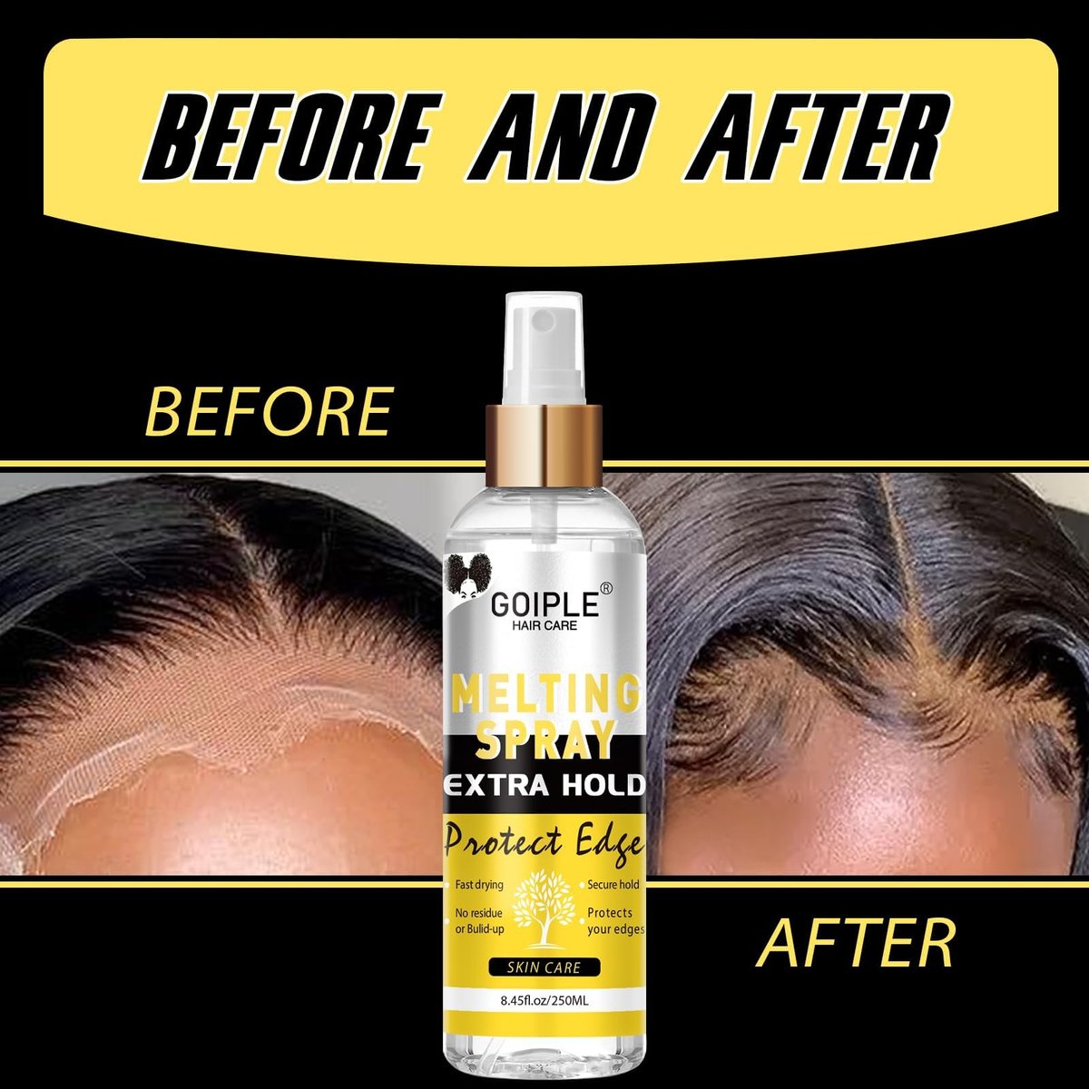 Goiple Lace Melting and Holding Spray – 8.45 fl oz Glue-Less Hair Adhesive for Wigs, Lace Frontals, and Closure Extensions | Strong Natural Hold with Control - görsel 15