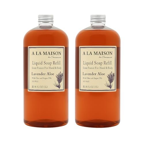 A LA MAISON Lavender Aloe Natural Hand Wash - Plant-Based, Biodegradable, Vegan & Cruelty-Free Refill (33.8 Fl Oz, Pack of 2) Avelisse