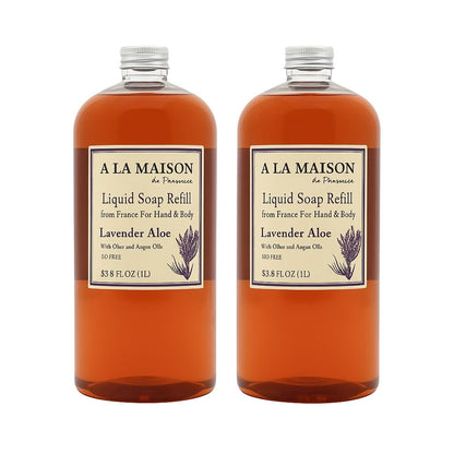 A LA MAISON Lavender Aloe Natural Hand Wash - Plant-Based, Biodegradable, Vegan & Cruelty-Free Refill (33.8 Fl Oz, Pack of 2) Avelisse