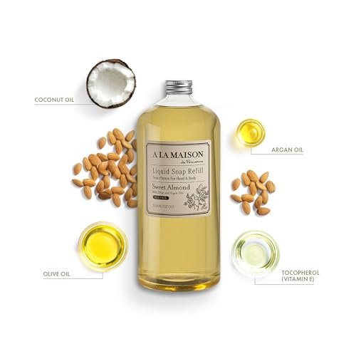A LA MAISON Sweet Almond Natural Hand Wash Refill - Plant-Based, Biodegradable, Vegan & Cruelty-Free (33.8 Fl Oz) Avelisse