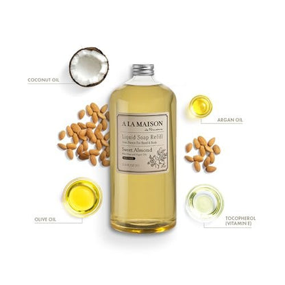 A LA MAISON Sweet Almond Natural Hand Wash Refill - Plant-Based, Biodegradable, Vegan & Cruelty-Free (33.8 Fl Oz) Avelisse