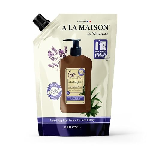 A LA MAISON French Liquid Hand Soap Refill - Natural Lavender Aloe Hand Wash, 33.8 Fl Oz Pouch, Plant-Based & Biodegradable Avelisse