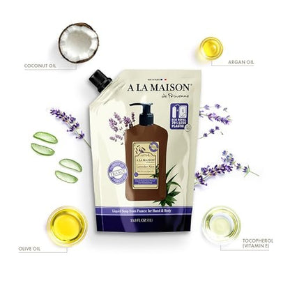 A LA MAISON French Liquid Hand Soap Refill - Natural Lavender Aloe Hand Wash, 33.8 Fl Oz Pouch, Plant-Based & Biodegradable Avelisse