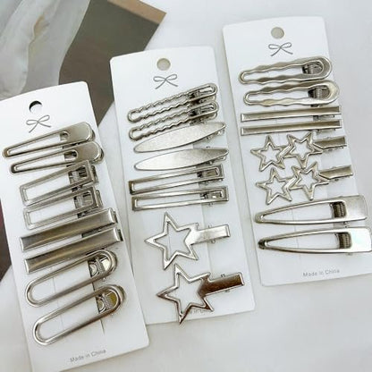 24pcs Silver Hair Clips for Women – 12 Pairs Metal Bangs Clip Pins & Barrettes, Alligator Clips & Star Hairclips for Styling Avelisse