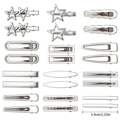 24pcs Silver Hair Clips for Women – 12 Pairs Metal Bangs Clip Pins & Barrettes, Alligator Clips & Star Hairclips for Styling Avelisse