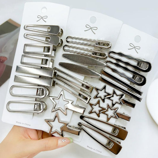 24pcs Silver Hair Clips for Women – 12 Pairs Metal Bangs Clip Pins & Barrettes, Alligator Clips & Star Hairclips for Styling Avelisse