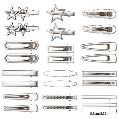 24pcs Silver Hair Clips for Women – 12 Pairs Metal Bangs Clip Pins & Barrettes, Alligator Clips & Star Hairclips for Styling Avelisse