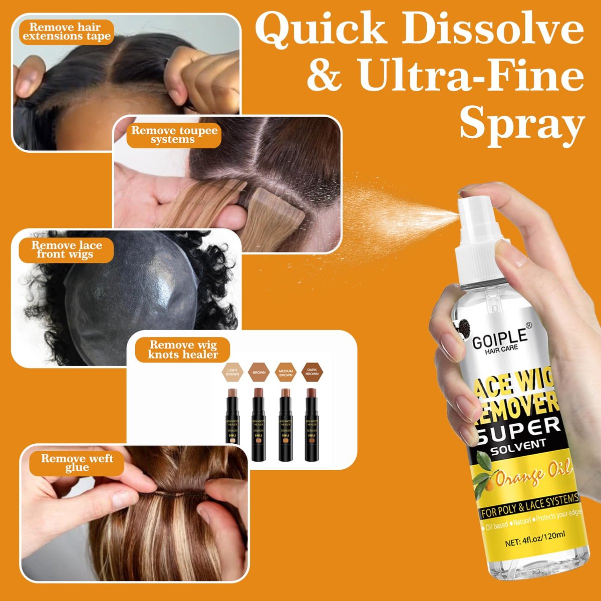 Tape in Extension Remover – 4 FL OZ Fast Acting Hair Glue Remover for Tape In Extensions, Wig Adhesive Remover, Removes Hair Glue, Wig Tape & Edge Brush - görsel 7