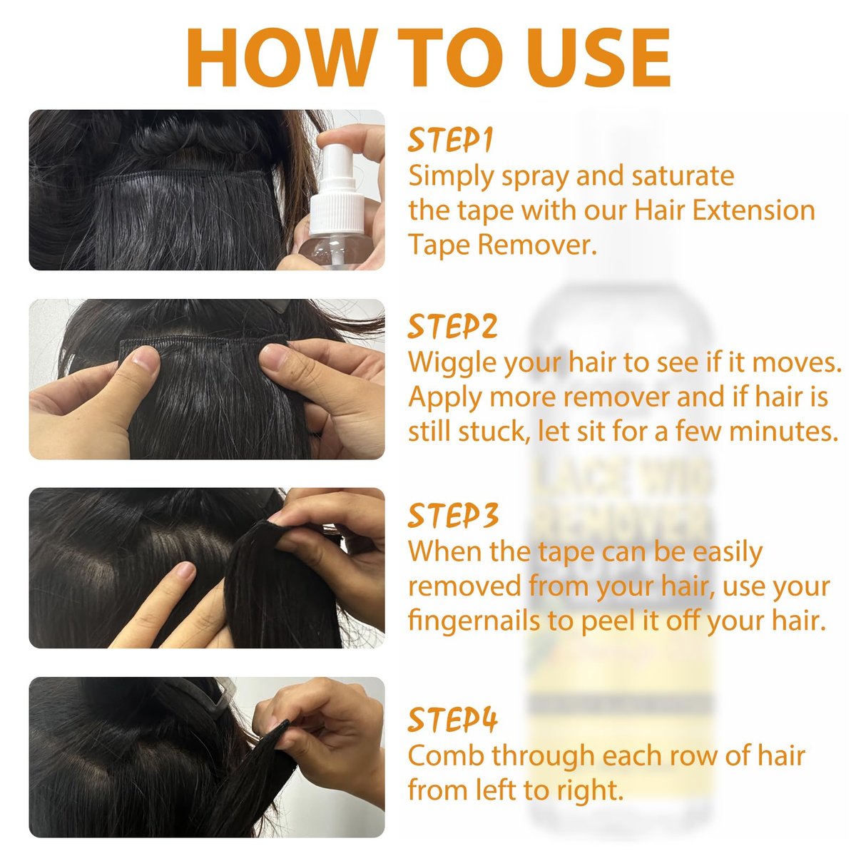 Tape in Extension Remover – 4 FL OZ Fast Acting Hair Glue Remover for Tape In Extensions, Wig Adhesive Remover, Removes Hair Glue, Wig Tape & Edge Brush - görsel 11