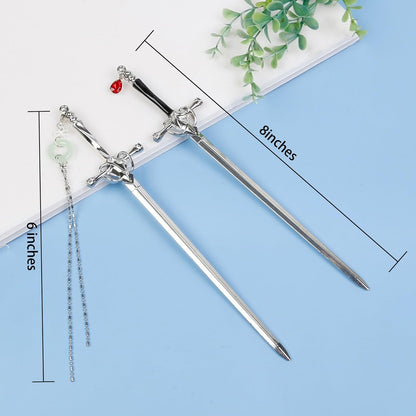 4-Piece Retro Metal Sword Hair Sticks – Ancient Style Hair Chopsticks with Tassels for Women and Men
