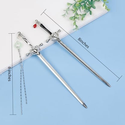 4-Piece Retro Metal Sword Hair Sticks – Ancient Style Hair Chopsticks with Tassels for Women and Men
