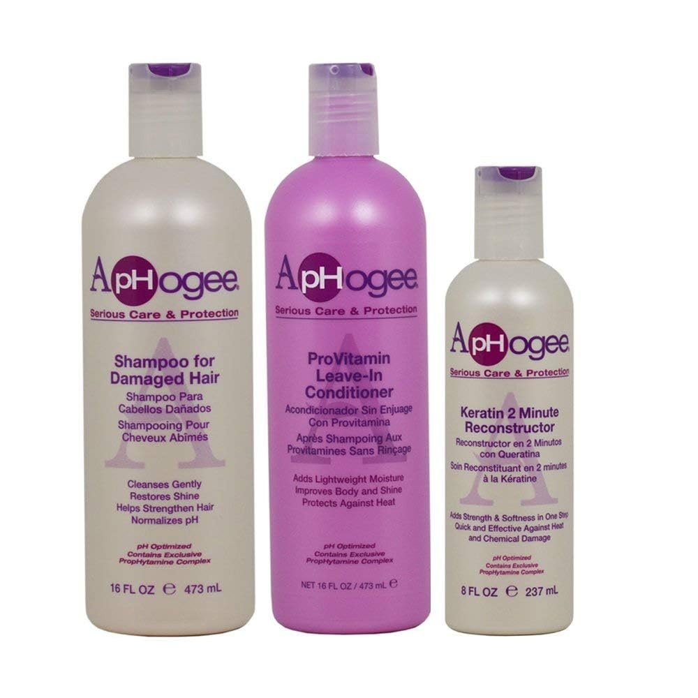 ApHogee Shampoo for Damaged Hair 16 oz + Leave-In Conditioner 16 oz + Keratin 2 Minute Reconstructor 8 oz Set Avelisse