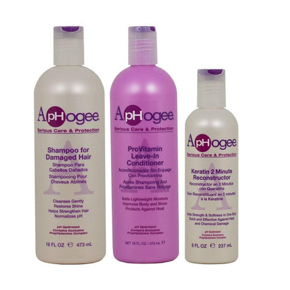 ApHogee Shampoo for Damaged Hair 16 oz + Leave-In Conditioner 16 oz + Keratin 2 Minute Reconstructor 8 oz Set Avelisse
