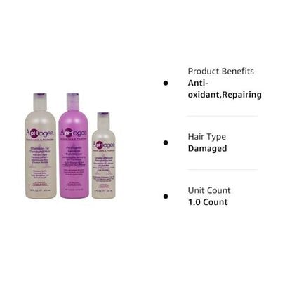 ApHogee Shampoo for Damaged Hair 16 oz + Leave-In Conditioner 16 oz + Keratin 2 Minute Reconstructor 8 oz Set Avelisse