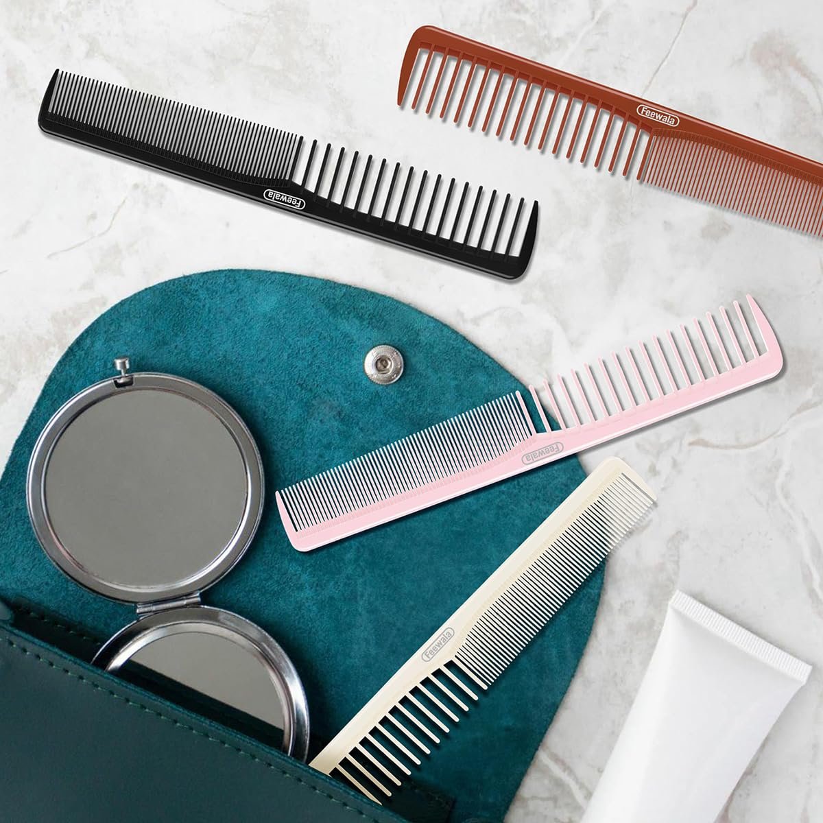 Feewala Combs Set - 8-Piece Classic Hair Comb with Fine & Wide Teeth for Detangling, Sectioning & Teasing - 7 Inches, 4 Colors (Black, Pink, Brown, White) - görsel 7