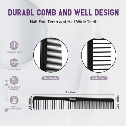 Feewala Combs Set - 8-Piece Classic Hair Comb with Fine & Wide Teeth for Detangling, Sectioning & Teasing - 7 Inches, 4 Colors (Black, Pink, Brown, White)