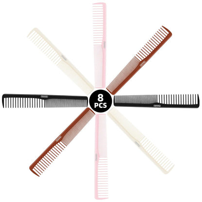 Feewala Combs Set - 8-Piece Classic Hair Comb with Fine & Wide Teeth for Detangling, Sectioning & Teasing - 7 Inches, 4 Colors (Black, Pink, Brown, White)