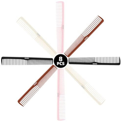 Feewala Combs Set - 8-Piece Classic Hair Comb with Fine & Wide Teeth for Detangling, Sectioning & Teasing - 7 Inches, 4 Colors (Black, Pink, Brown, White)