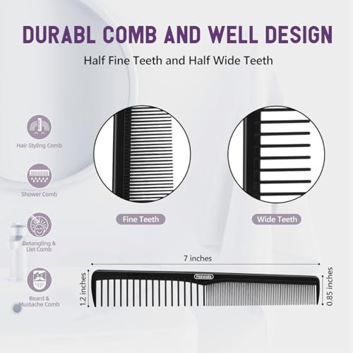 Feewala Combs Set - 8-Piece Classic Hair Comb with Fine & Wide Teeth for Detangling, Sectioning & Teasing - 7 Inches, 4 Colors (Black, Pink, Brown, White) - görsel 6
