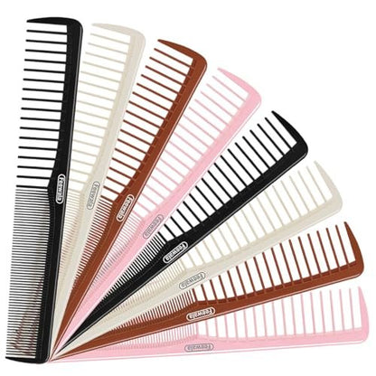 Feewala Combs Set - 8-Piece Classic Hair Comb with Fine & Wide Teeth for Detangling, Sectioning & Teasing - 7 Inches, 4 Colors (Black, Pink, Brown, White)