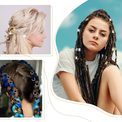 296PCS Hair Jewelry for Braids - Gold & Silver Hair Cuffs, Charms, Braid Jewelry, Metal Hair Clips for Locs, Braid Clips, Hair Rings Decorations for Women Men Unisex - görsel 6