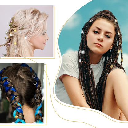 296PCS Hair Jewelry for Braids - Gold & Silver Hair Cuffs, Charms, Braid Jewelry, Metal Hair Clips for Locs, Braid Clips, Hair Rings Decorations for Women Men Unisex