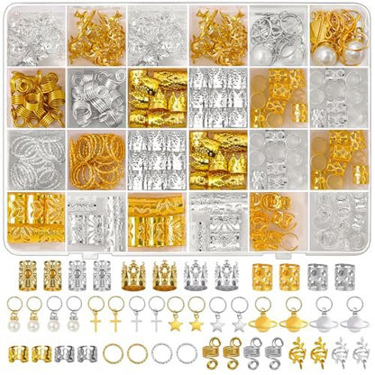 296PCS Hair Jewelry for Braids - Gold & Silver Hair Cuffs, Charms, Braid Jewelry, Metal Hair Clips for Locs, Braid Clips, Hair Rings Decorations for Women Men Unisex