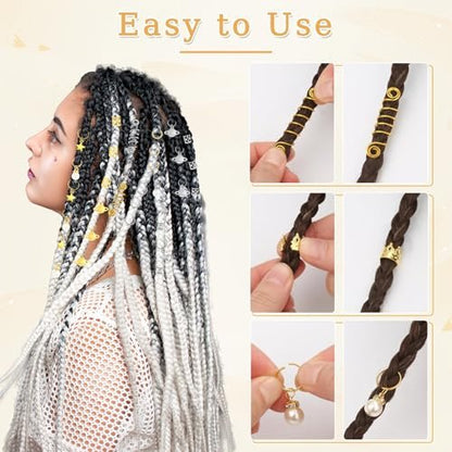 296PCS Hair Jewelry for Braids - Gold & Silver Hair Cuffs, Charms, Braid Jewelry, Metal Hair Clips for Locs, Braid Clips, Hair Rings Decorations for Women Men Unisex