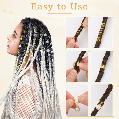296PCS Hair Jewelry for Braids - Gold & Silver Hair Cuffs, Charms, Braid Jewelry, Metal Hair Clips for Locs, Braid Clips, Hair Rings Decorations for Women Men Unisex